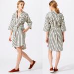 New Design Relaxed Fit Deep V-neckline Stripe Linen Dress for Woman for sale