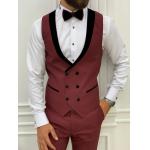 Lazio Burgundy Mens Tuxedo Suit Slim Fit Velvet Shawl Lapel Tuxedo