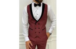 China Lazio Burgundy Mens Tuxedo Suit Slim Fit Velvet Shawl Lapel Tuxedo supplier