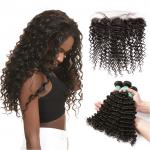 Smooth Deep Wave Bundles With Lace Frontal 8A Virgin Brazilian Hair / Soft Black Human Hair for sale