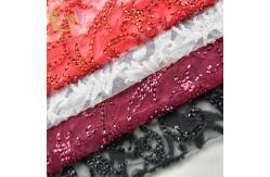 China Soft Mesh Beaded Lace Fabric 3D Black Embroidered Lace Fabric 1 Yard supplier