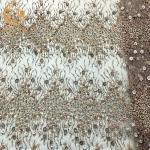 Gold African Beaded Handmade Embroidery Lace Fabric With Appliques for sale