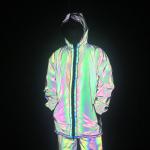 Full Zip Up Face Hood Reflective Coat Mens Rainbow Reflective Jacket Turtleneck for sale