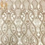 3D Beaded Embroidery Dress Lace Fabric Gold Nigerian Style 135Cm Width for sale