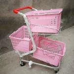 Colorful Three Basket Supermarket Shopping Trolley For Grocery 100KG Loading for sale