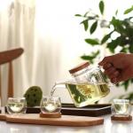 Office / Home Stovetop Safe Teapot With Infuser / Bamboo Lid High Borosilicate