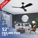 2in1 52'' Smart Ceiling Fan With Light DC Motor High Speed In Black 6 Speed Choice for sale