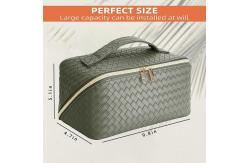 China Shockproof Soft PU Leather Waterproof Cosmetic Bag With Handle Travelling supplier