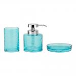 Blue glass bathroom accessories set round shape glass lotion dispenser bottle soap dish for bathroom for sale