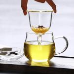 Three Piece Glass Tea Infuser Mug , Transparent Heat Resistant Glass Cup
