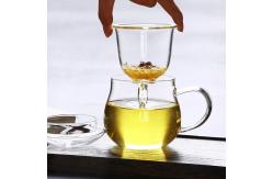 China Three Piece Glass Tea Infuser Mug , Transparent Heat Resistant Glass Cup supplier
