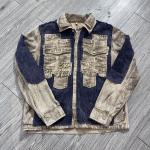 Custom Retro Patchwork Pocket Streetwear Denim Jacket Wash Vintage Distressed Button up Cargo Jacket for Men for sale