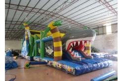 China White Shark Inflatable Obstacle Courses Silk Printing 14 X 4m With Palm Trees supplier
