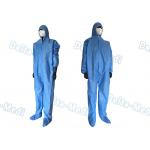 Safe Disposable Coverall Suit , SMS Disposable Blue Coveralls With Hood / Boots Integral for sale