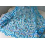 Luxurious Embroidery Ice Blue Beaded Lace Fabric With Ginkgo Leaf Gold Pearl