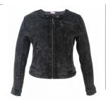 Black Denim Ladies PU Jackets Fitted Short Type With Zippers OEM Service for sale