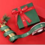 Printed Polyester Satin Grosgrain Ribbon 25mm Red Christmas Ribbon for sale