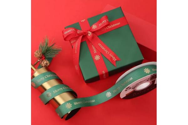 Printed Polyester Satin Grosgrain Ribbon 25mm Red Christmas Ribbon