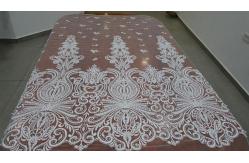China Embroidered Guipure Beaded Lace Fabric Polyester On Nylon Mesh With Flower supplier