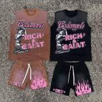 Hot Sale Streetwear Mens Short Sets Custom Logo Acid-Washed Vintage Oversized Tank Top and Shorts Two Piece Set for sale