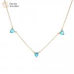 Heart Pink Ocean Blue Thin Chain Choker 18k Gold Plated Diamond Zircon Charms