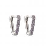 Rhinestone Sterling Silver Huggie Earrings Clip Diamond Letter V Earring for sale