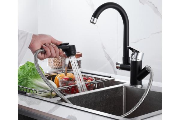 Hydroelectric Brass Rotating Pull Out Sink Mixer Tap with sprayer