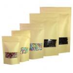 Stand Up Doypack Heat Seal Brown Kraft Paper Packaging Bags Multi Size With Matte Window for sale