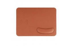 China Custom Logo PU Leather Mouse Pad Wireless Charger With Wrist Rest supplier