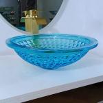 Artistic Blue Vessel Bathroom Sinks Ocean Crystal Round Shape Vanity Sink for sale