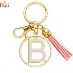 18g A-Z Alphabet Pink Tassel Personalized Stainless Steel Keychains for sale