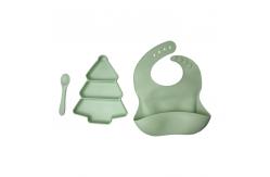 China Baby Silicone Plate And Bib 3 Pcs BPA Free Suction Feeding Set Customized supplier