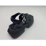 China Women summer black thick soled sandals with metal button genuine leather summer for sale