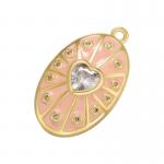 Zircon Oval Enamel Heart Pendant Gold Plated Charms OEM