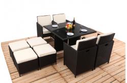 China 8CM Thickness Cushion Rattan Dining Table And Chairs 4PCS Ottoman Covered supplier