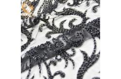China Soft Mesh Beaded Lace Fabric 3D Black Embroidered Lace Fabric 1 Yard supplier