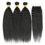 100g 8A Single Drawn Yaki Straight Human Hair Bundles With Closure Tangle Free for sale