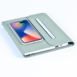 Custom High Quality Luxury Hardcover Business Powerbank Leather Multifunctional Wireless Charging A5 Notebook for sale