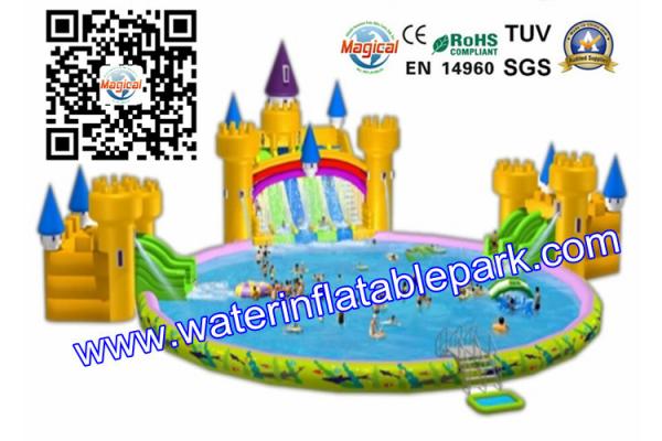Round Entertainment Inflatable Floating Water Park Equipment With Slide Combo Pool