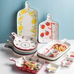 Custom Printing Ceramic Plate Set , Pizza Ceramic Bake Pan With Double Handle OEM