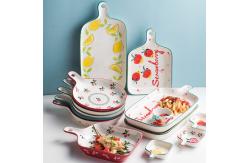 China Custom Printing Ceramic Plate Set , Pizza Ceramic Bake Pan With Double Handle OEM supplier