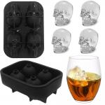4 Grid Wholesale 3D Skull Custom Flexible Silicone Ice Cube Tray Mold With Lid for sale