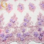 Soft 3D Flower Lace Fabric 135cm Widh Tulle Polyester Hand Embroidered Net Fabric for sale