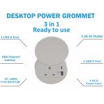 Safety Guarantee 4.92 Ft Extension Cord 1 AC Outlet Port and 2 USB Ports White For Table Desk Hole Round for sale