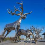 Mirror SS Garden Animal Sculptures Realistic Metal Deer Garden Sculptures for sale