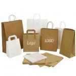 Recyclable Shopping Kraft Brown Paper Bag Flat Handle Food Packaging Takeaway Bags for sale