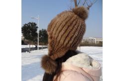 China Natural Mink Fur Knit Earflap Winter Sheepskin Hats Hat Pom Pom Striped Style supplier