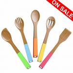 Heat Resistant 5 Piece Bamboo Utensil Set With Spatula And Mixing Spoon
