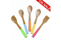 China Heat Resistant 5 Piece Bamboo Utensil Set With Spatula And Mixing Spoon supplier