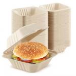 Custom Order Biodegradable Sugarcane Bagasse Clam Shell Burger Containers for Varnished Food Delivery Packaging for sale